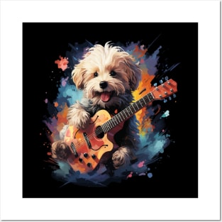 Bichon Frise Playing Guitar Posters and Art
